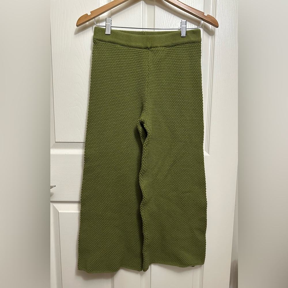 Free People Beach Knit Cropped Pants Olive Green Textured XS